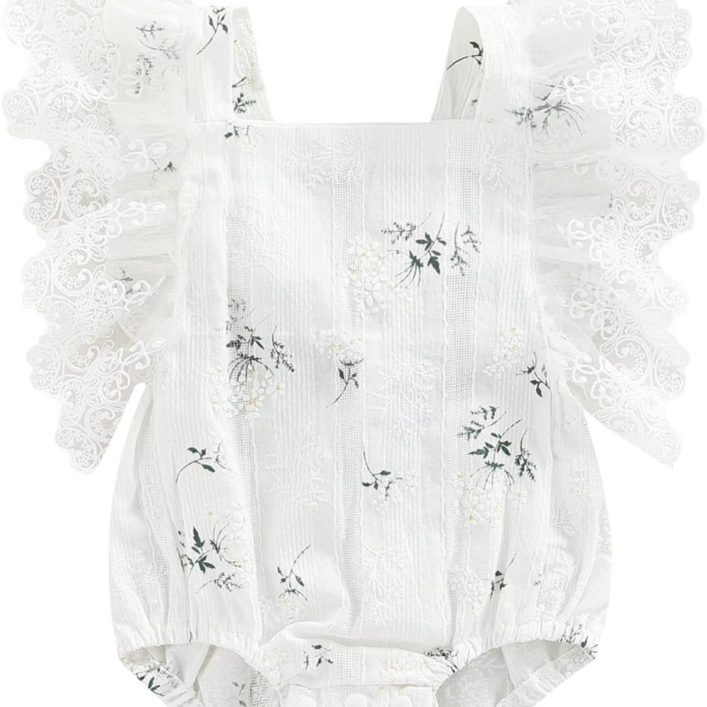 White Floral Lace Baby Romper